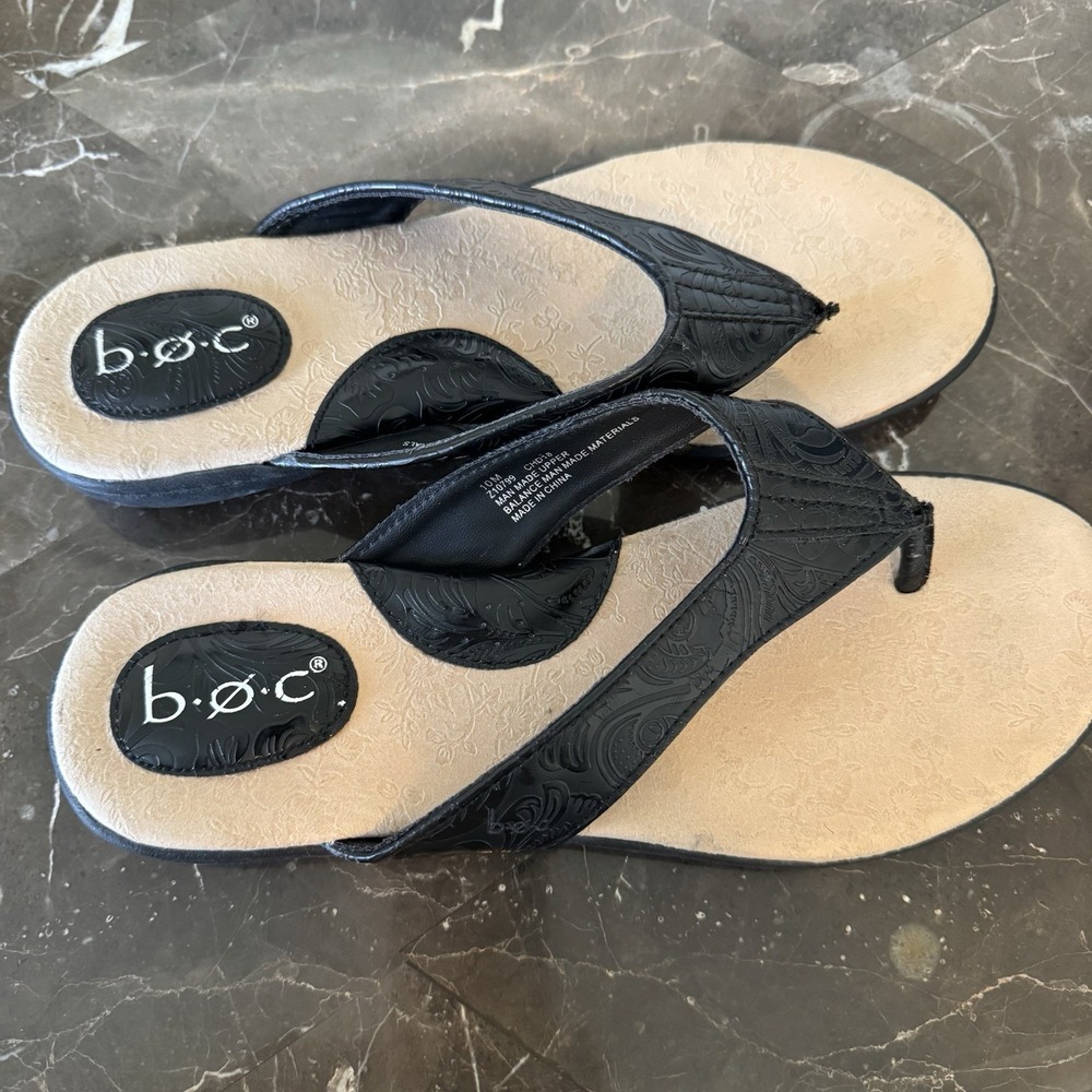 BOC Born Cadore Black Thong Flip Flop Sandals Women's Size US 10M Padded Footbed - Picture 3 of 5